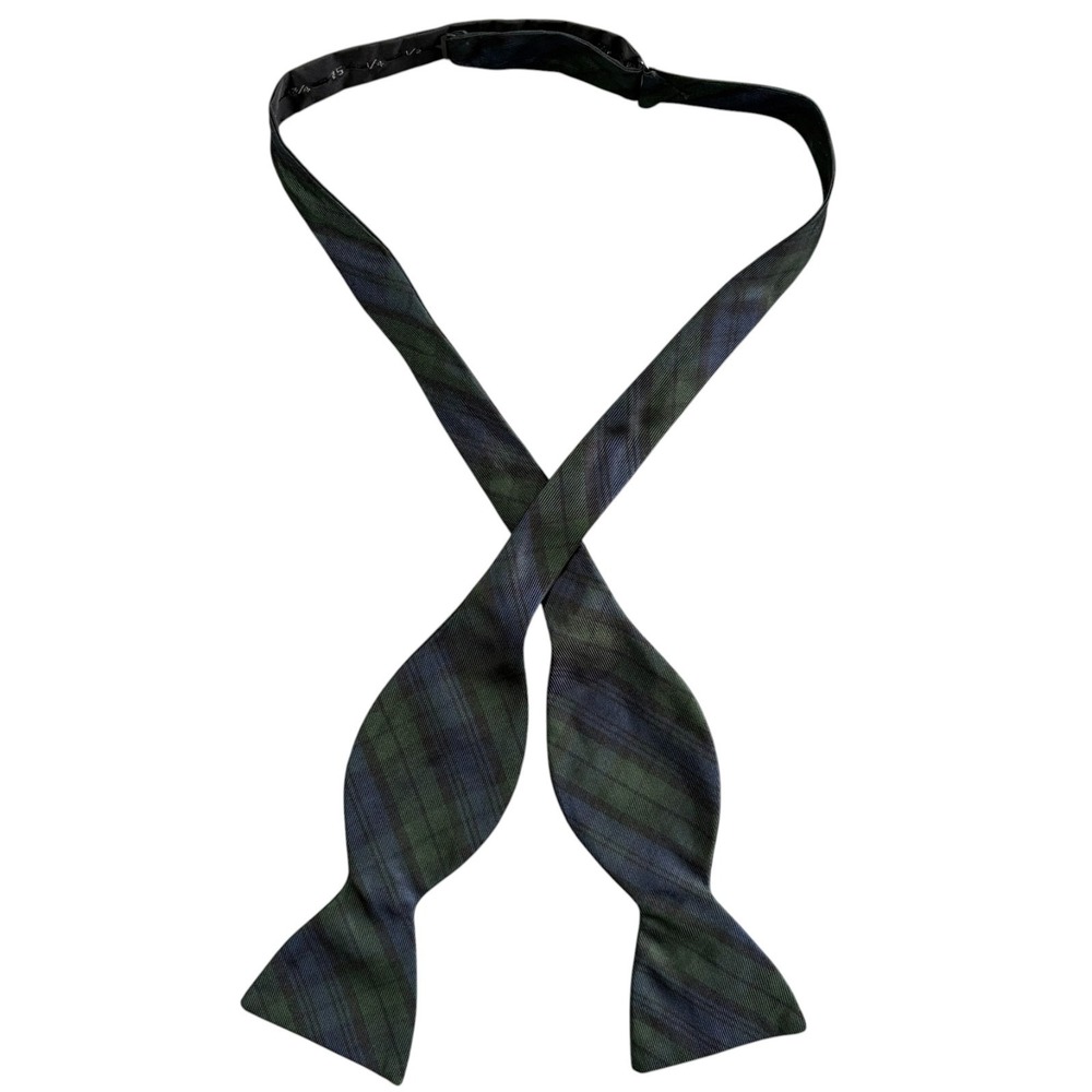 Ben Silver Silk Tartan Plaid Bow Tie Mens Green Navy Charleston London 2.5"